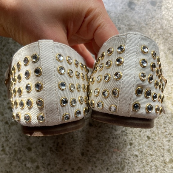 Camila Coelho Princess Cream Studded Mary Jane Flats Canvas Jewel Embellishments - Picture 2 of 11